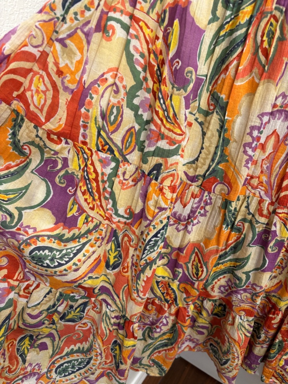 Women's CHAPS Paisley Tiered Midi Cotton BOHO Skirt - Multicolor - Picture 6 of 11